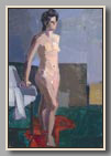 MODEL WITH RED FABRIC   2003-06   oil/board   17½"x12"